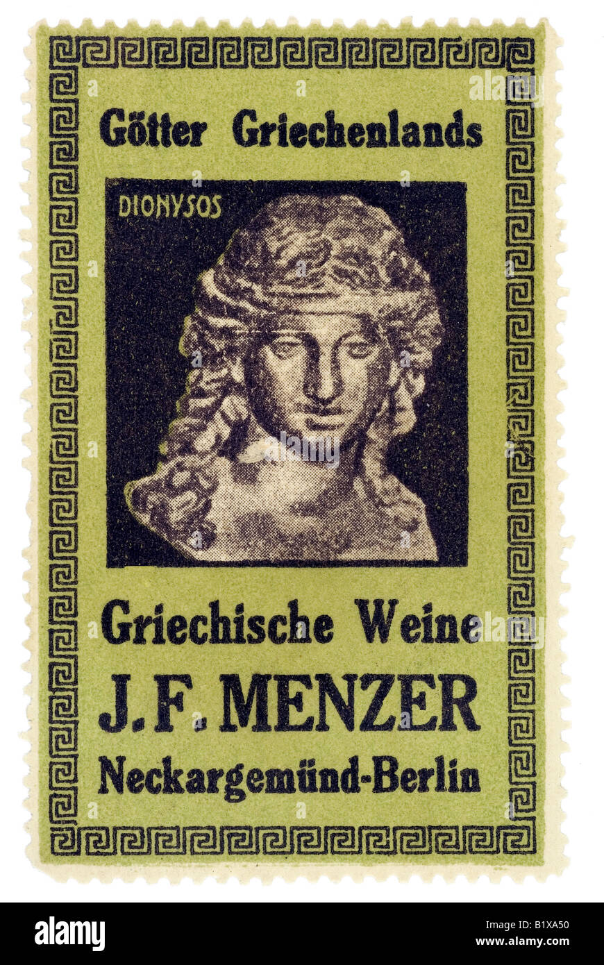 trading stamp wine Götter Griechenlands Griechische Weine J F Menzer Neckargemünd Berlin Dionysos Stock Photo