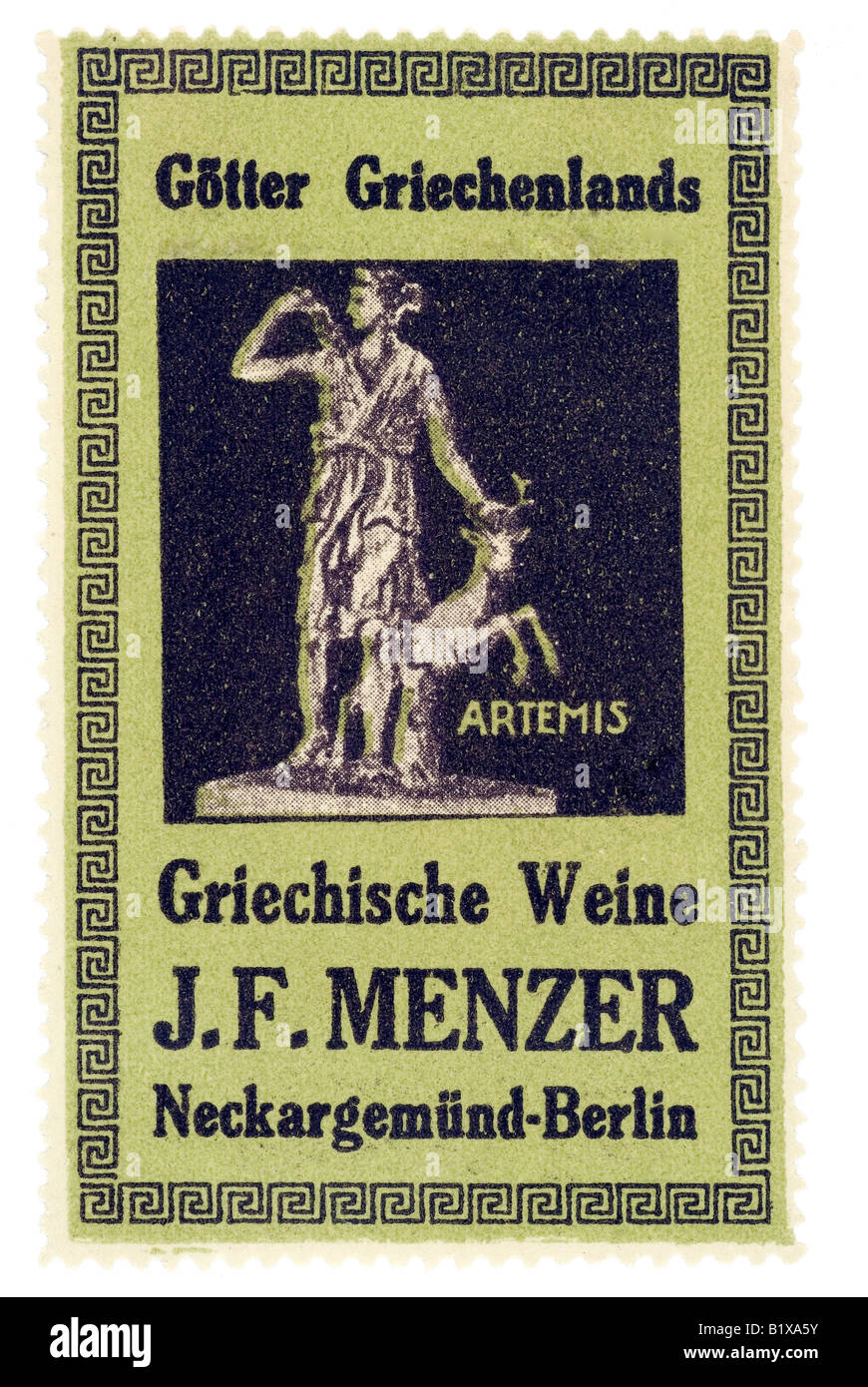 trading stamp wine Götter Griechenlands Griechische Weine J F Menzer Neckargemünd Berlin Artemis Stock Photo