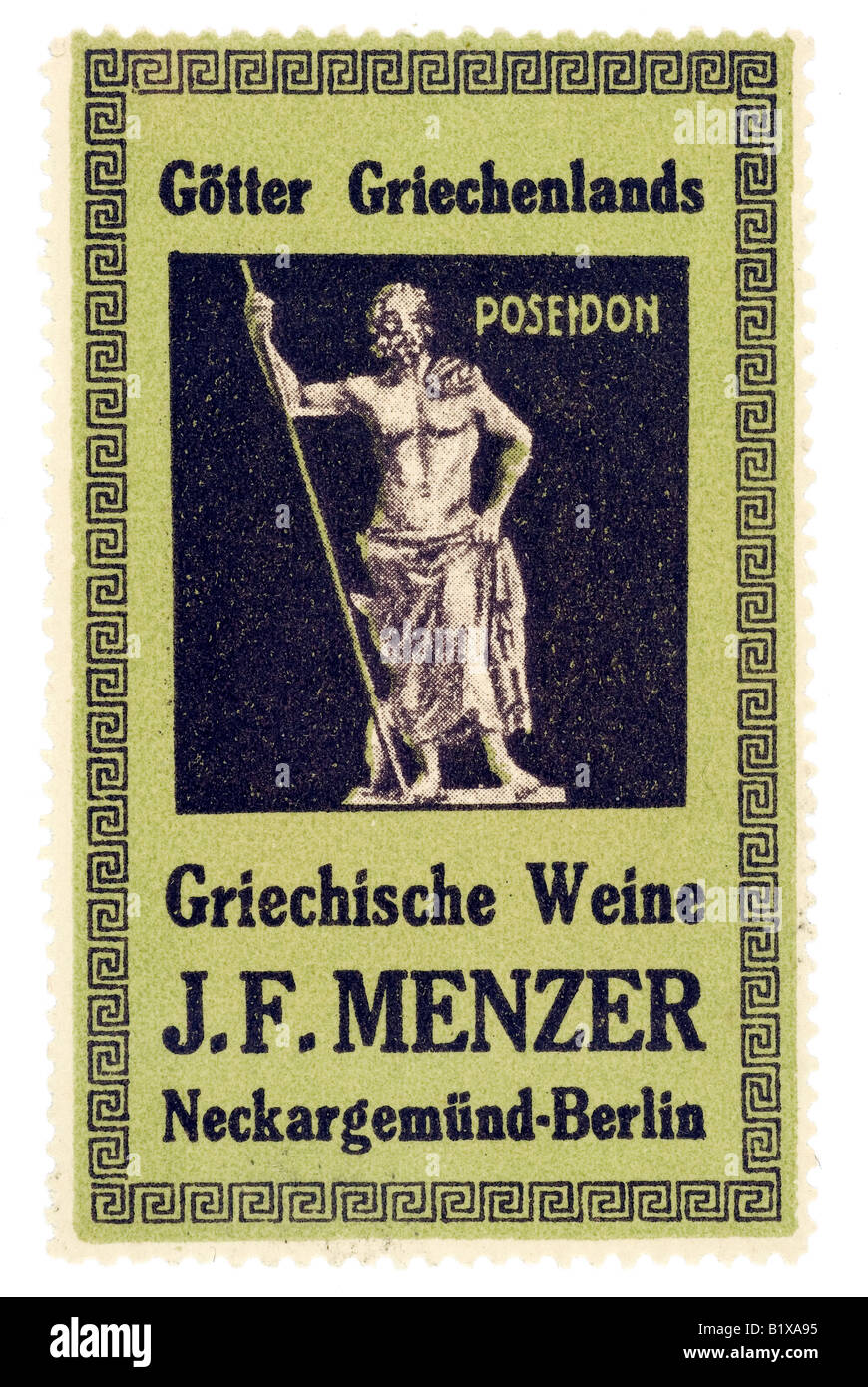 trading stamp wine Götter Griechenlands Griechische Weine J F Menzer Neckargemünd Berlin Poseidon Stock Photo