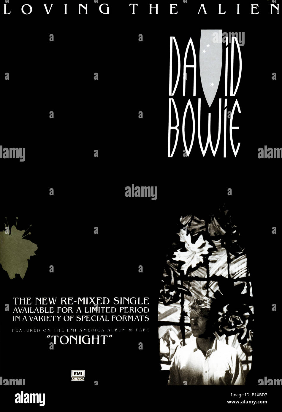 1980s EMI advertisement for the David Bowie single Loving The Alien from the album Tonight FOR EDITORIAL USE ONLY Stock Photo