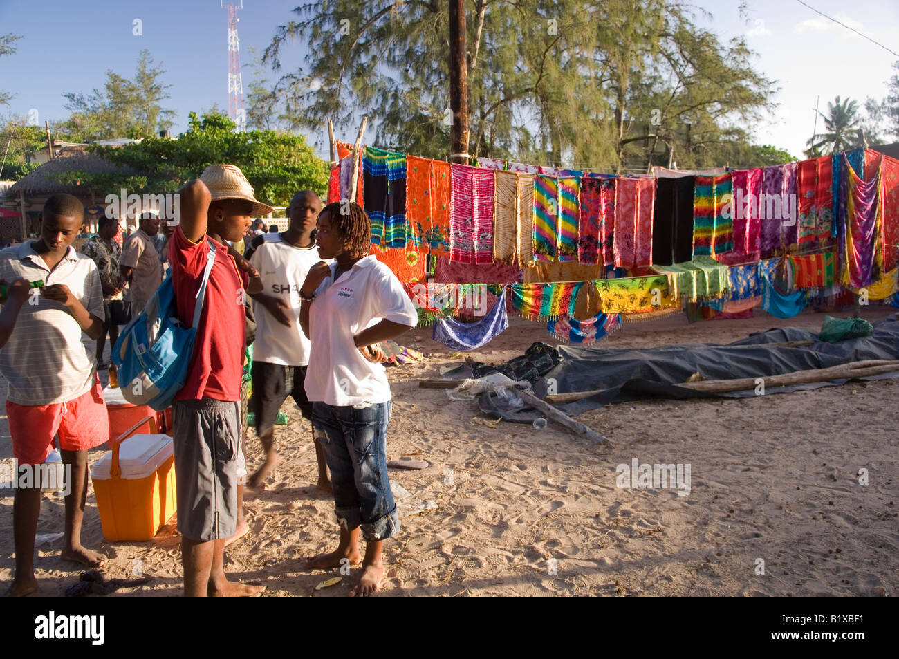 Colourful sarongs and clothes for sale on the local tourist market of