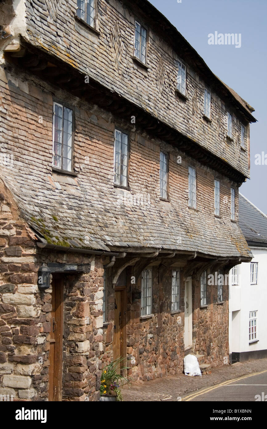 Front of medieval houses in Dunster, Somerset Stock Photo Alamy