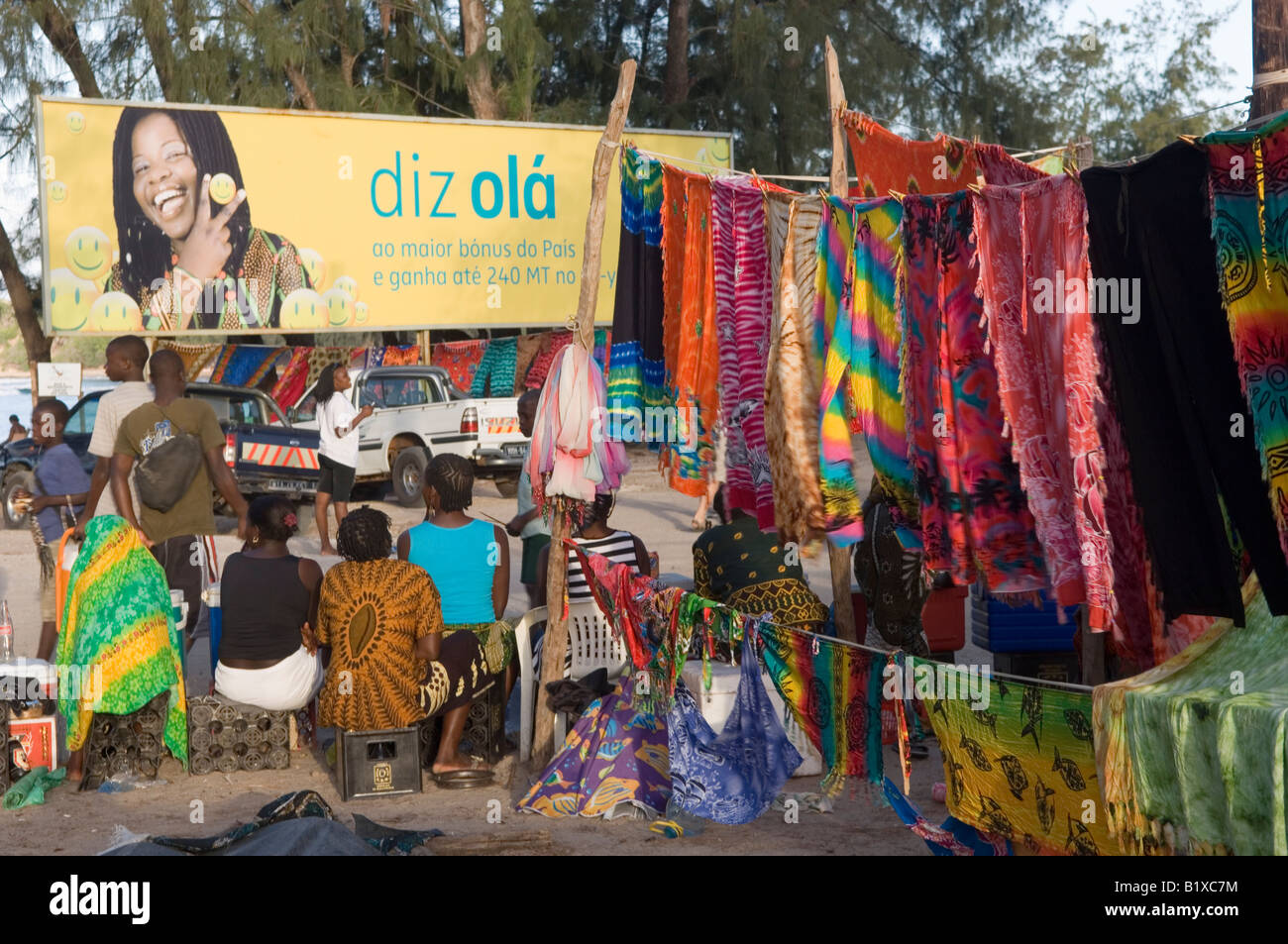 Colourful sarongs and clothes for sale on the local tourist market of