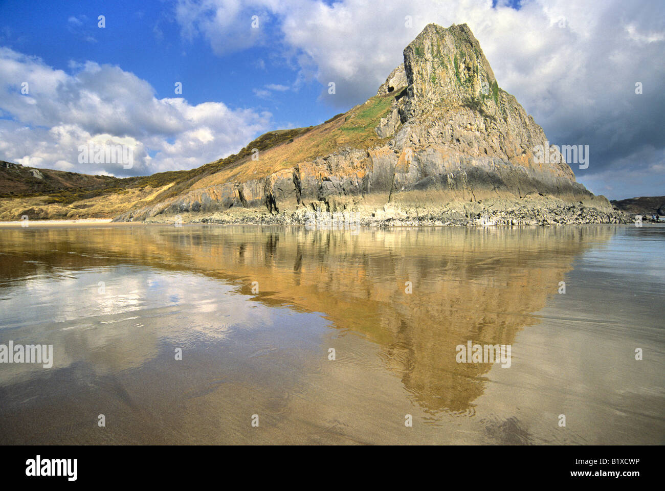 Eastwards view of Tor Bay and Great Tor towards Three Cliffs Bay Gower west Wales Stock Photo