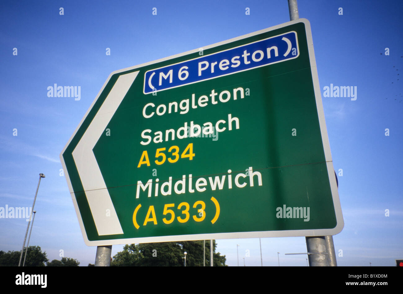 Road Sign Showing Directions To M6 Preston Congleton Sandbach And