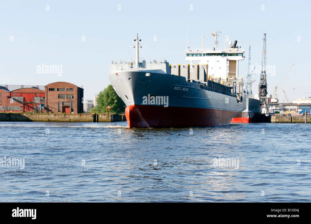 Ship Berthing in Hamburg Stock Photo