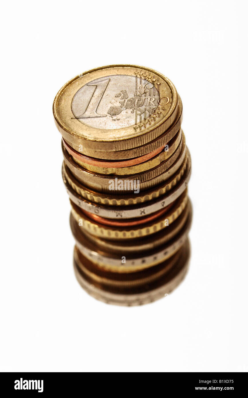 Stack of Euro coins on white background Stock Photo Alamy