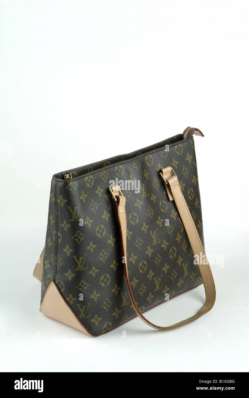 A counterfeit Louis Vuitton women's handbag. Stock Photo