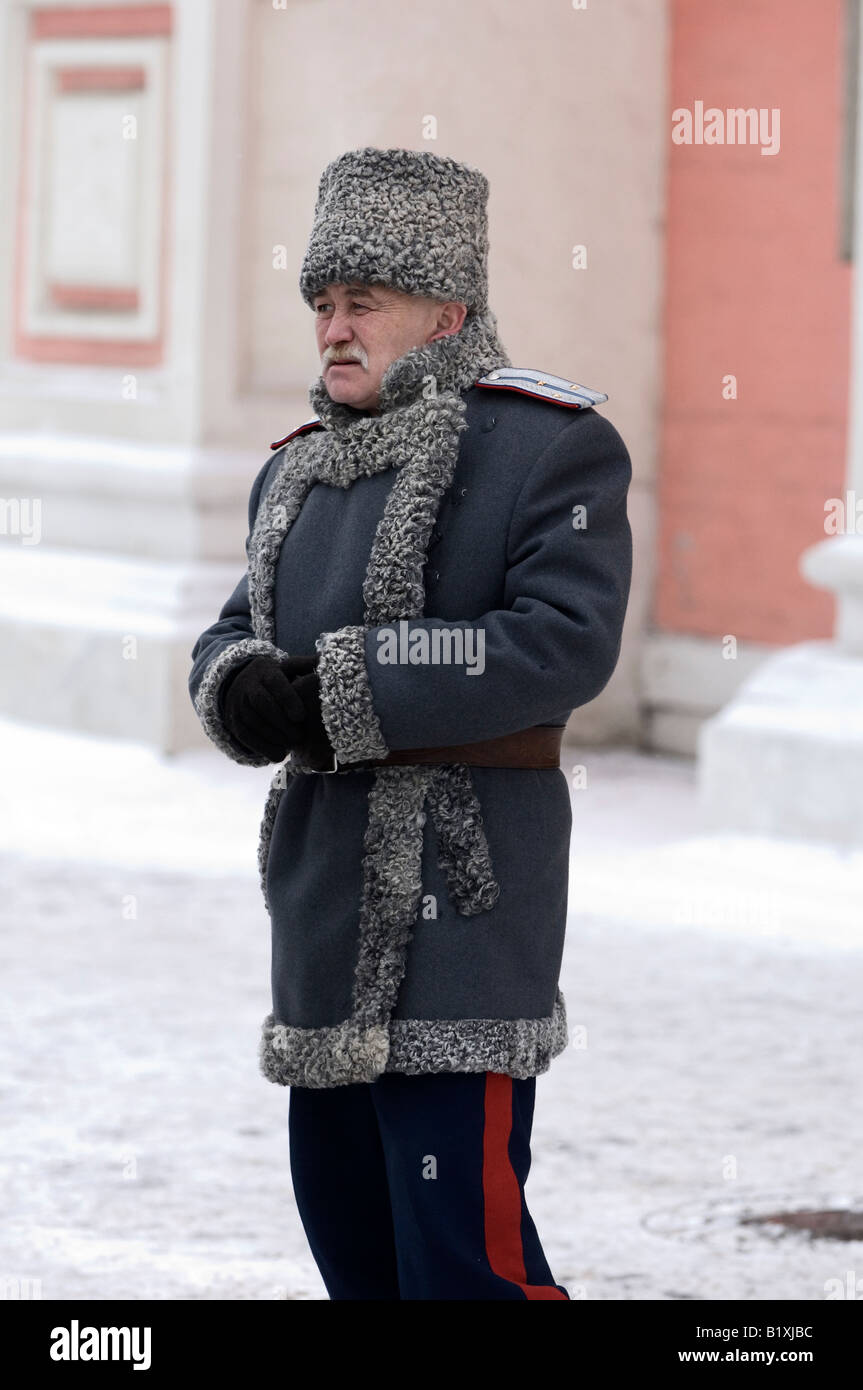 A retired veteran Cossack warrior at The Danilov Monastery Zamoskovoreche Moscow Russia Stock Photo