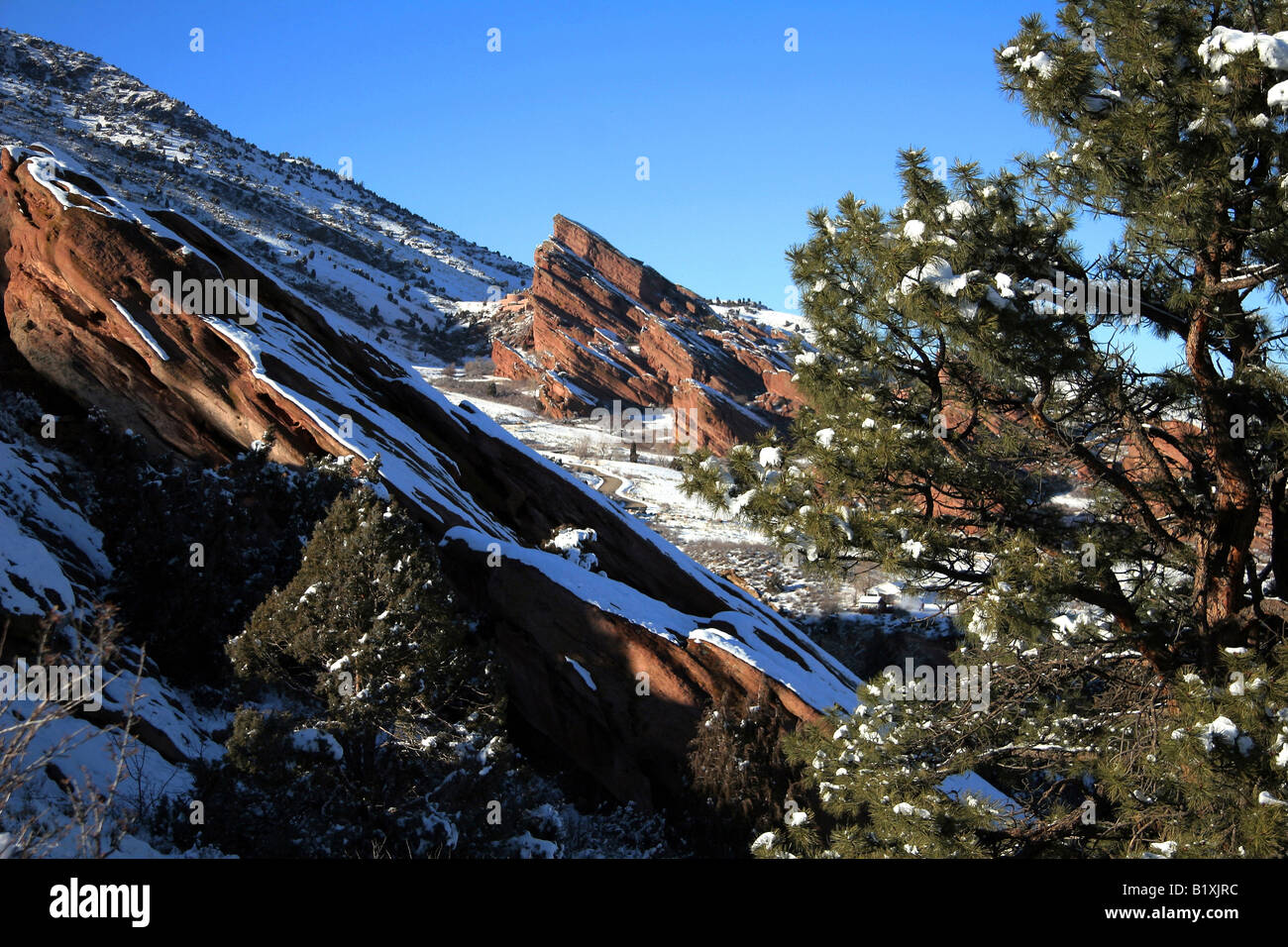 Red Rocks Park in Winter. Morrison, Colorado. Stock Photo