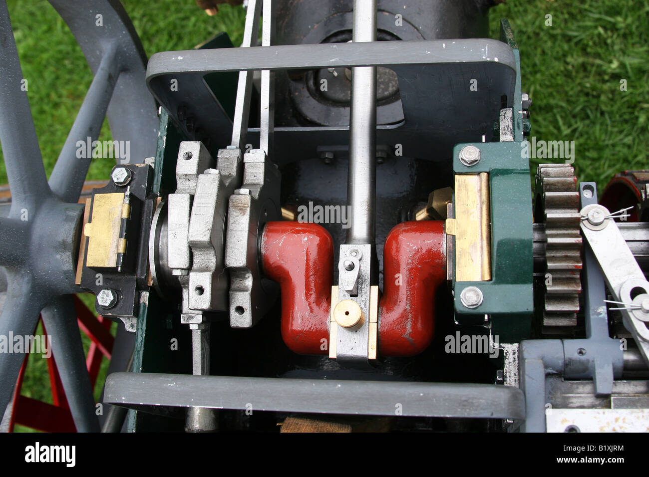 Detail of gearing and connecting rods on partly build scale model steam
