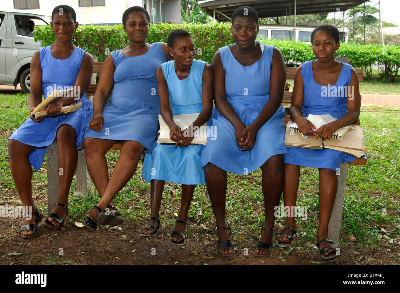 Students of the Akropong School for the Blind with textbooks written in Braille, Akropong, Ghana Stock Photo