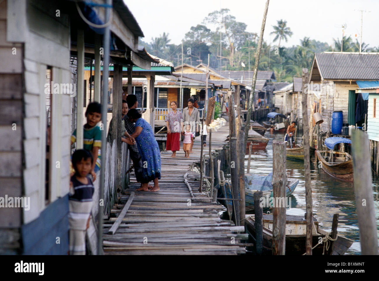 Indonesia Bintan kampung bugis stilt village scene in tanjung pinang