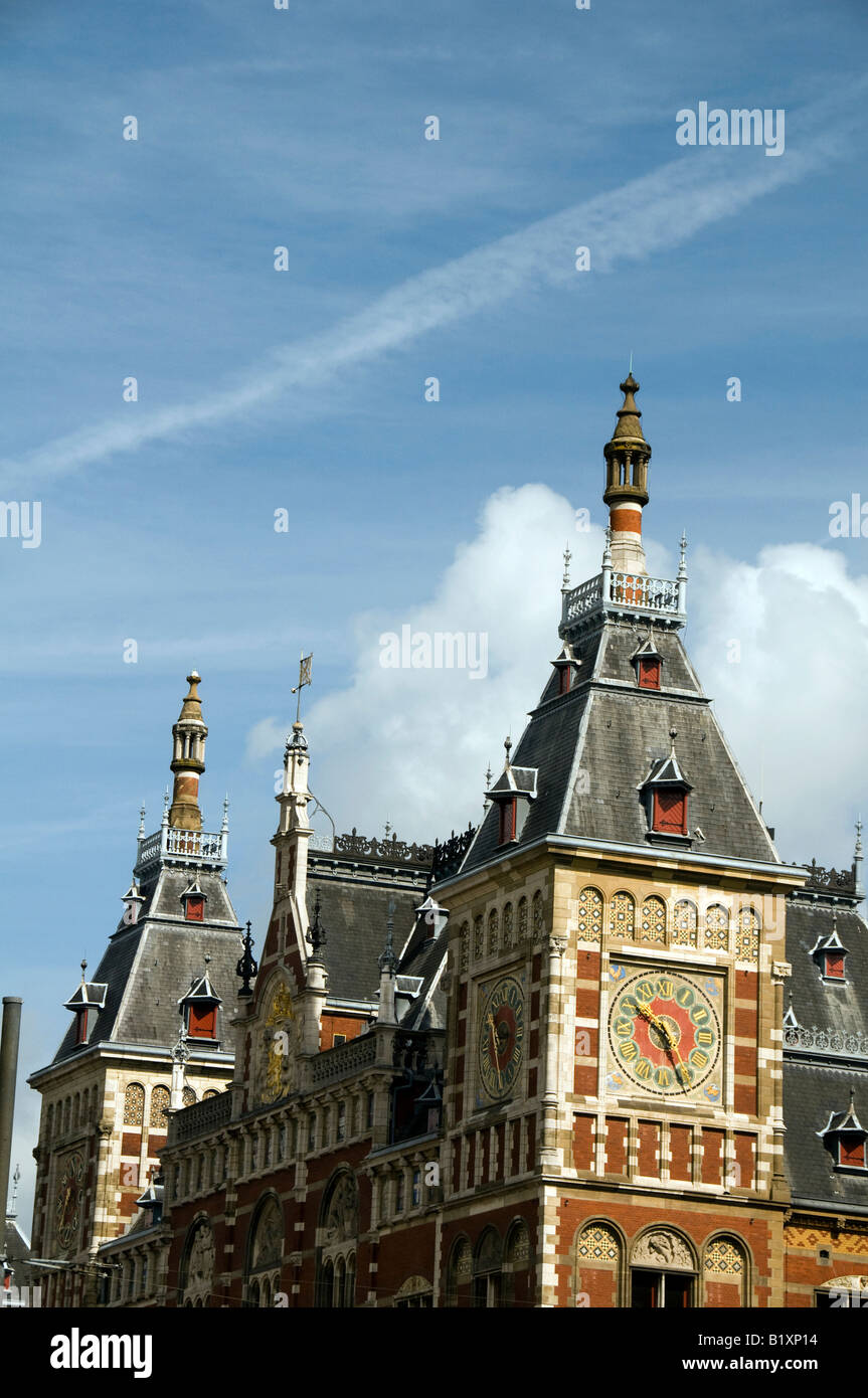central centraal station detail towers and clocks amsterdam holland