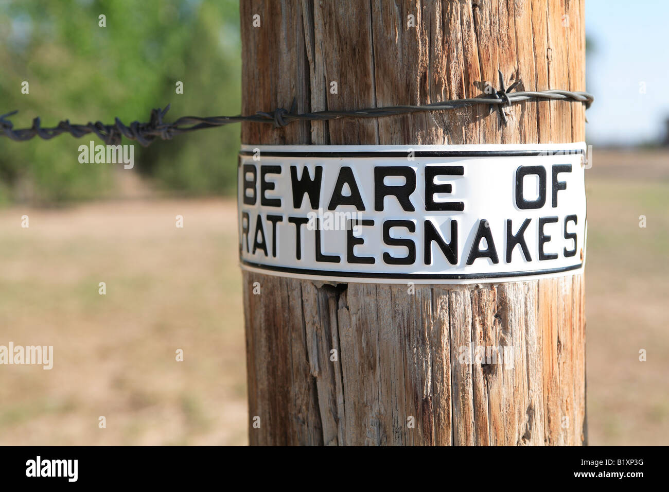 Beware Of Rattlesnakes Sign On Ranch Near Santa Fe New Mexico USA ...