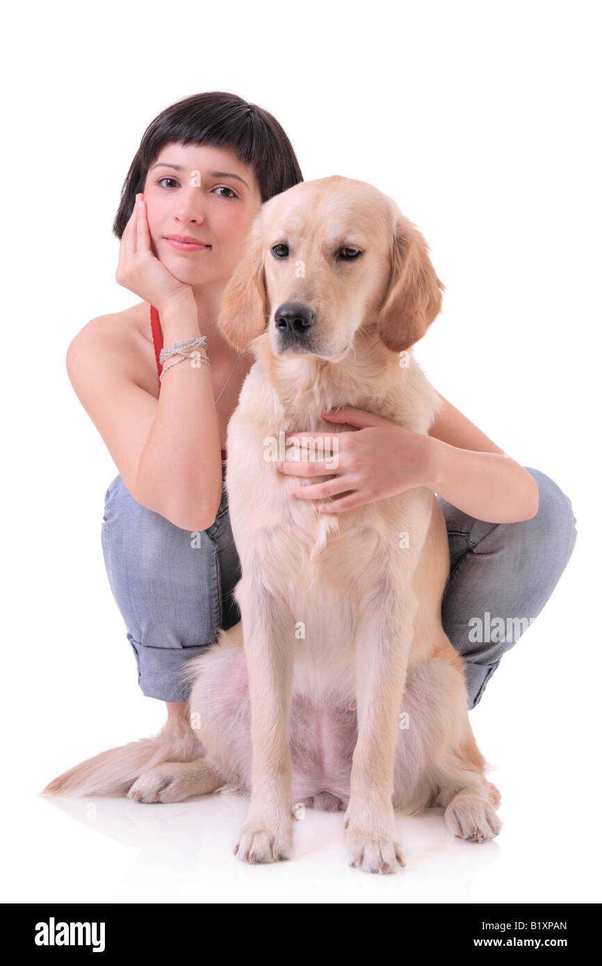 Girl and her dog (Labrador retriever) Stock Photo