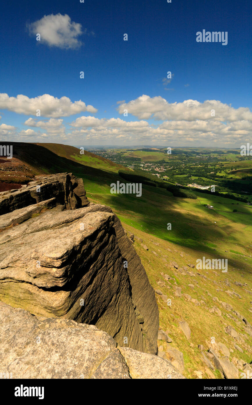 Alphin Pike and Greenfield from Wimberry Stones, Saddleworth, Oldham, Greater Manchester, Peak District National Park, UK. Stock Photo
