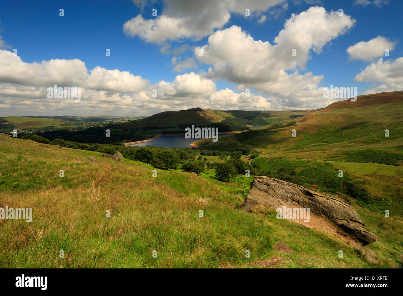Dovestone Reservoir from Rams Clough, Greenfield, Saddleworth, Oldham, Greater Manchester, Peak District National Park, UK. Stock Photo
