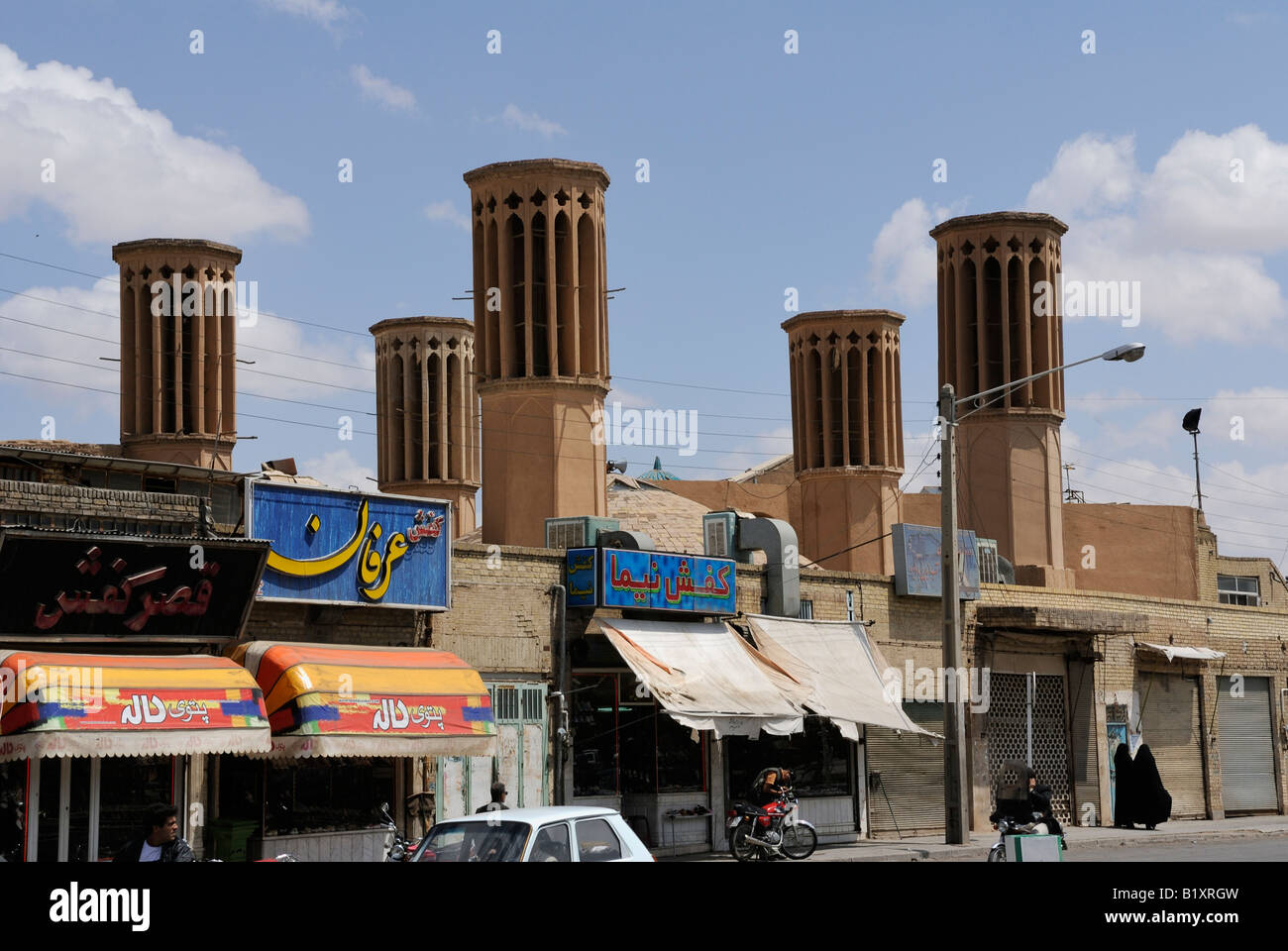 Traditional wind towers in the city of Yazd Iran Stock Photo Alamy