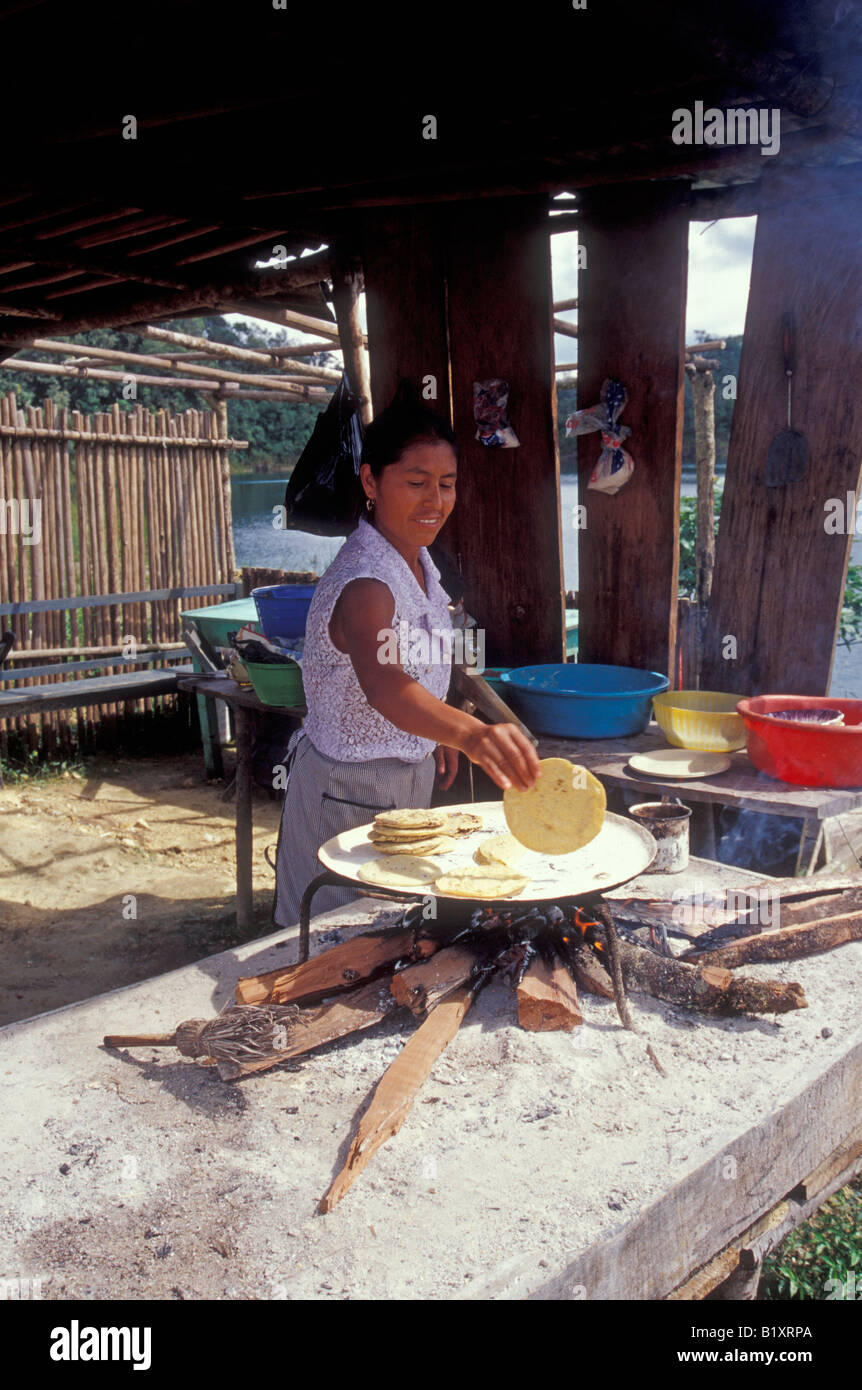 Tortilla baking on a camal skillet on the stove top. Stock Photo