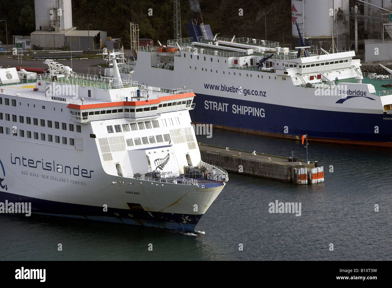 The Interislander ferry Kaitaki, left, alongside the Bluebridge ferry