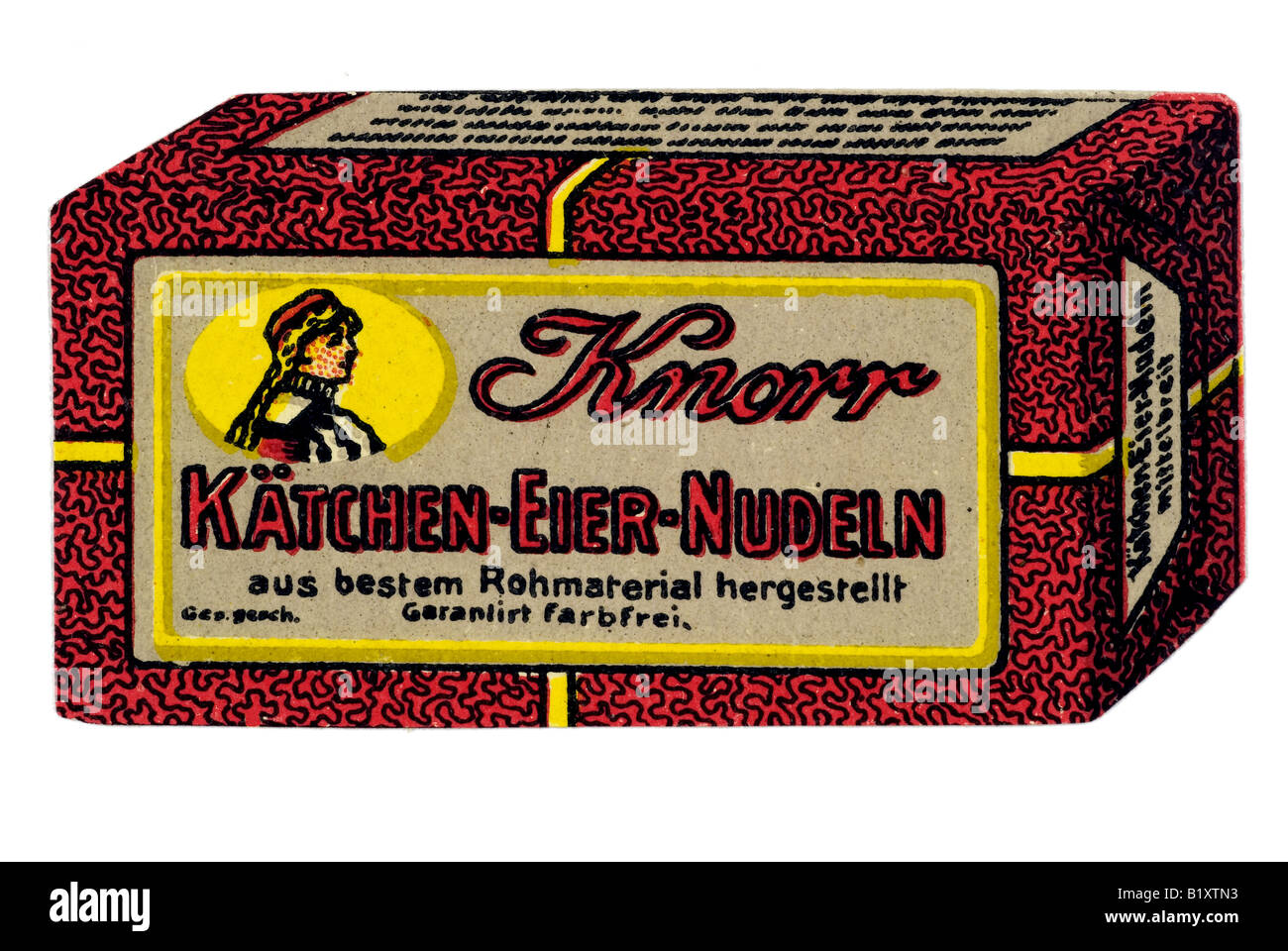 trading stamp Knorr Kätchen Eier Nudeln aus bestem Rohmaterial hergestellt garantiert farbfrei Stock Photo