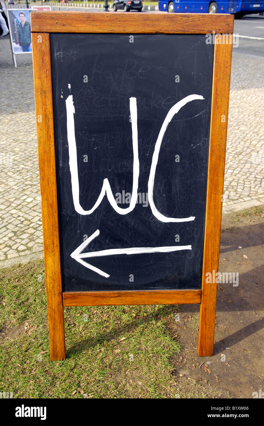 wc water closet toilet lavatory berlin germany deutschland travel tourism blackboard Stock Photo