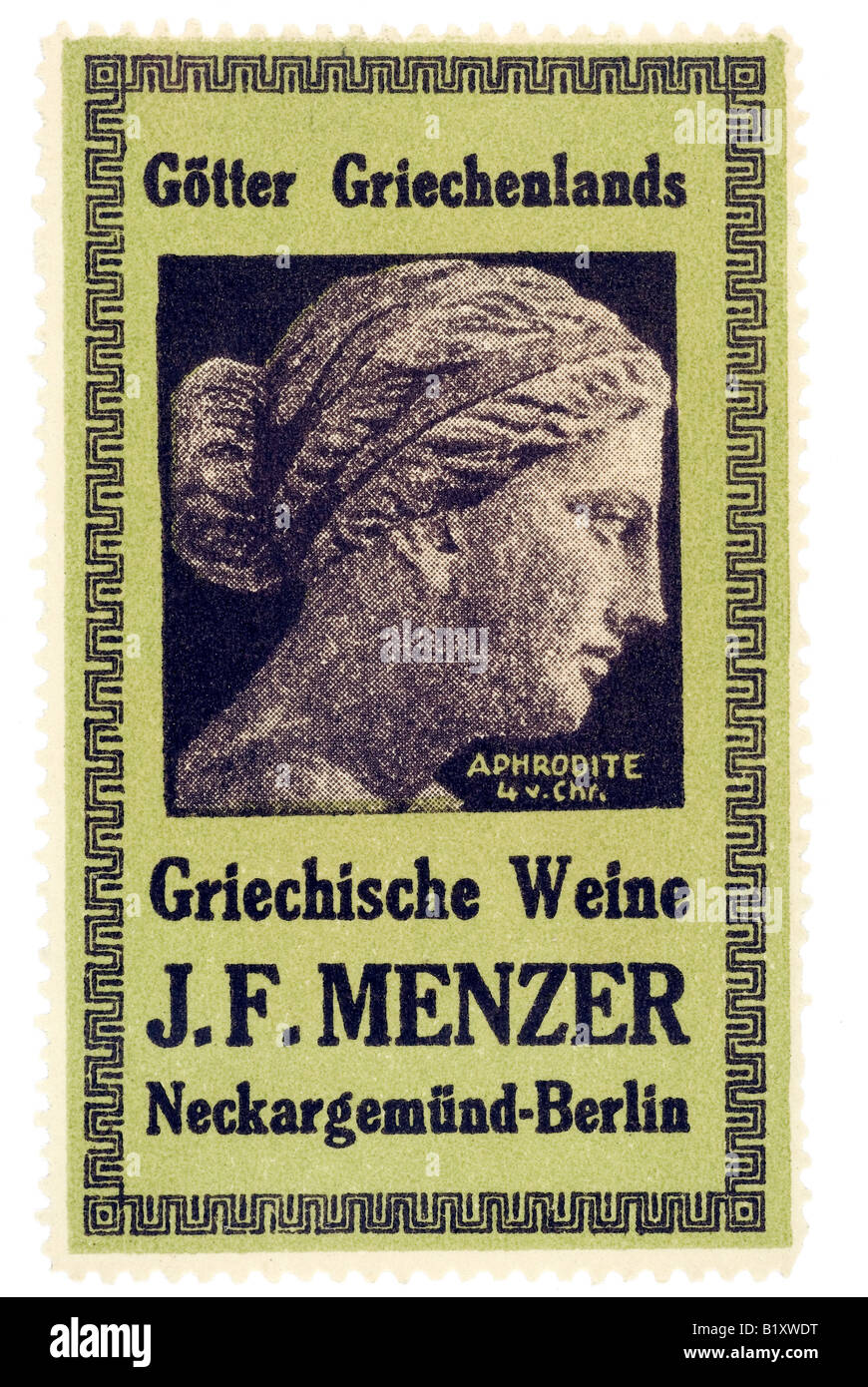 trading stamp wine Götter Griechenlands Griechische Weine J F Menzer Neckargemünd Berlin Aphrodite Stock Photo