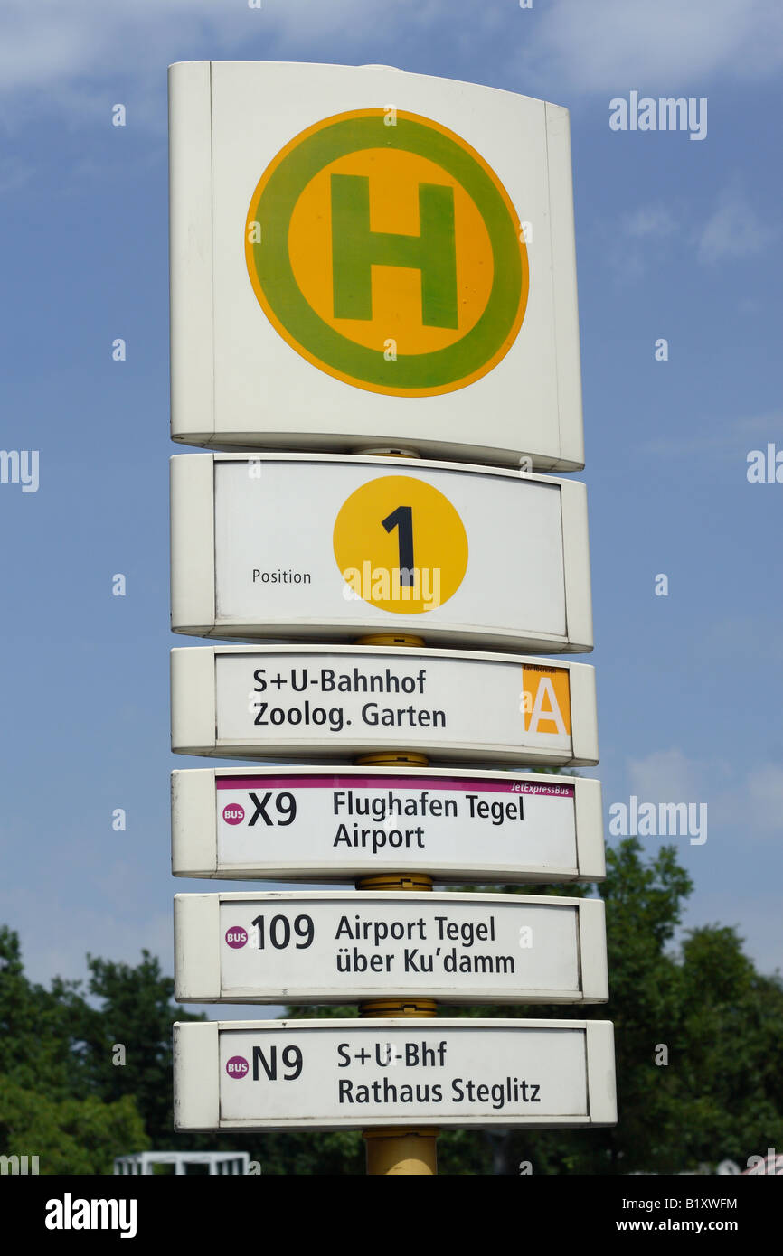 Berlin Germany public transport BVG bus stop sign showing bus route number  and destination Tegel airport Stock Photo - Alamy