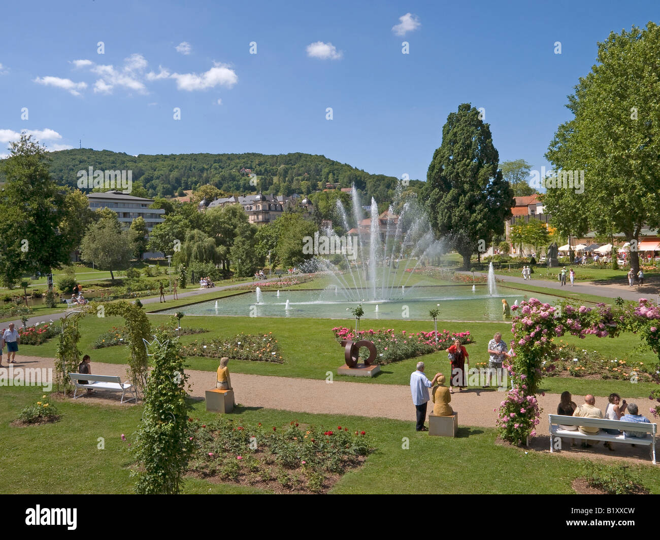 Rosengarten Rose Garden spa gardens spa facilities in Bad Kissingen Bavaria Germany Stock Photo