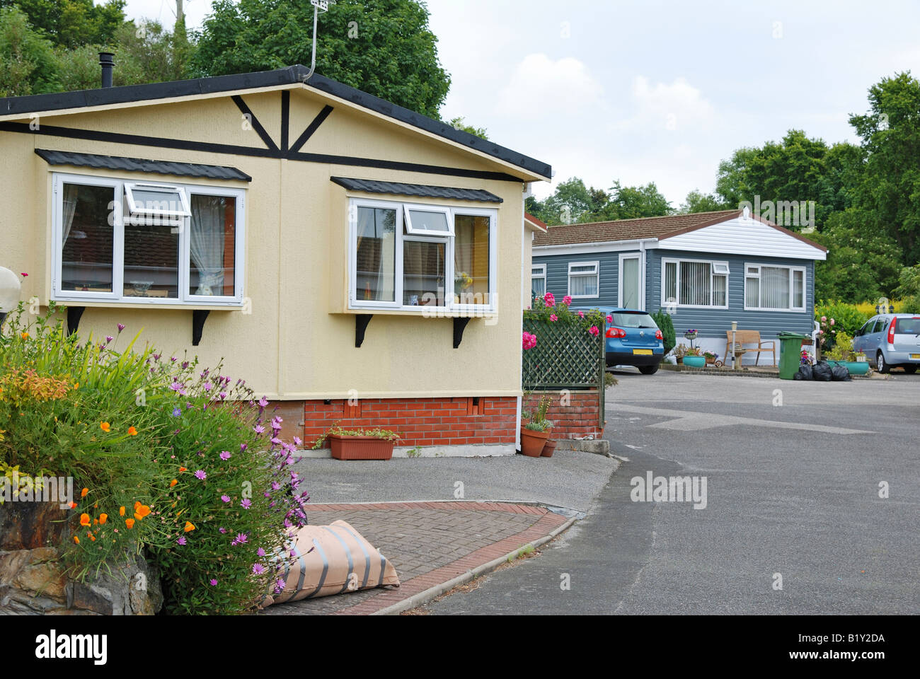 a mobile home,trailer park near redruth in cornwall,england Stock Photo