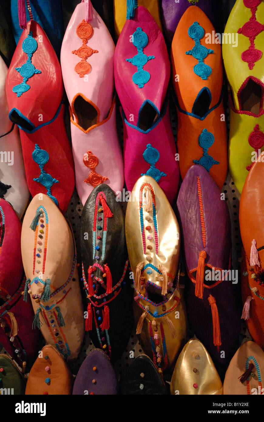 Colourful babouches in Marrakesh Stock Photo