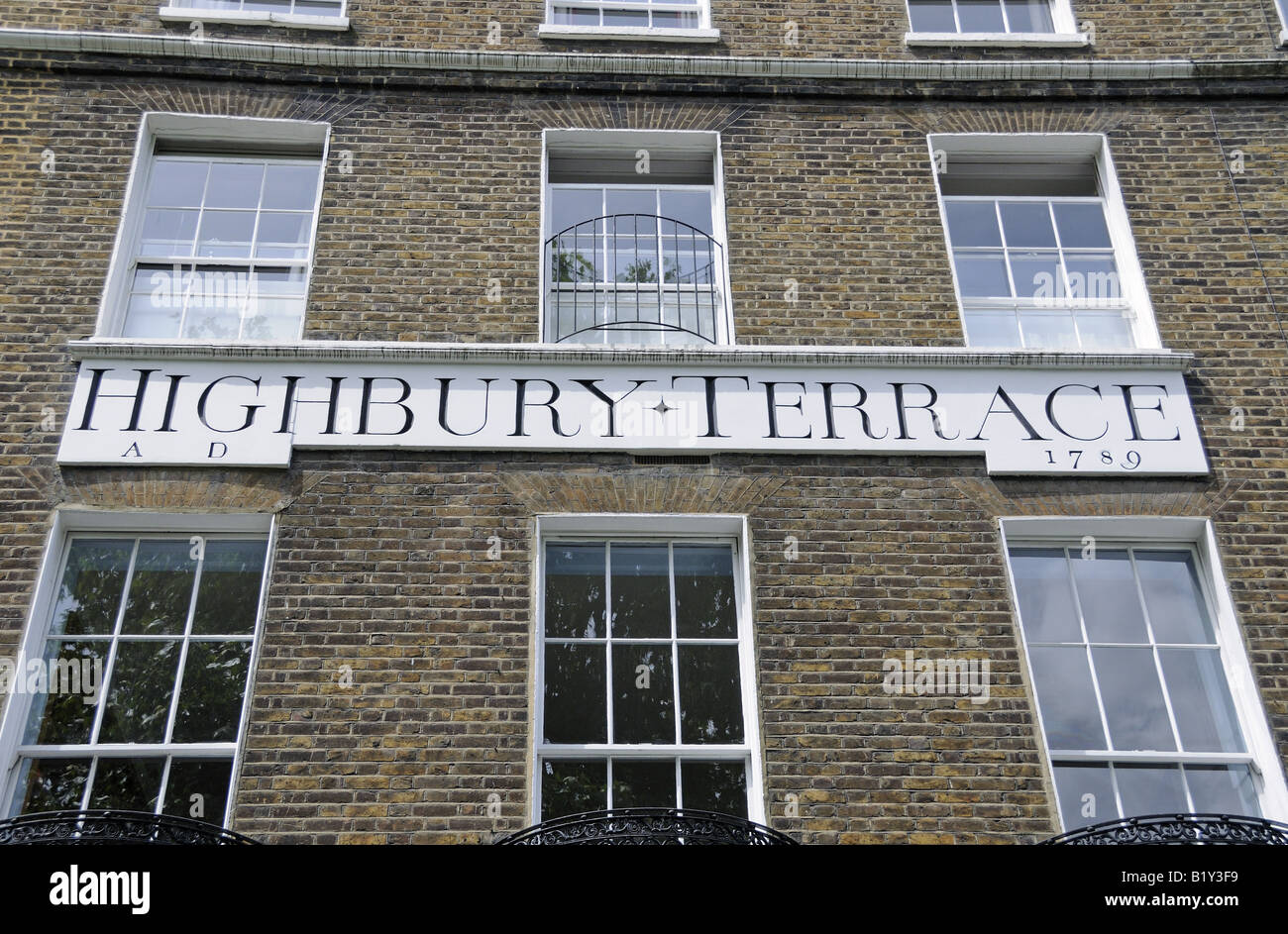 House Highbury Terrace sign above windows, Highbury Fields, London