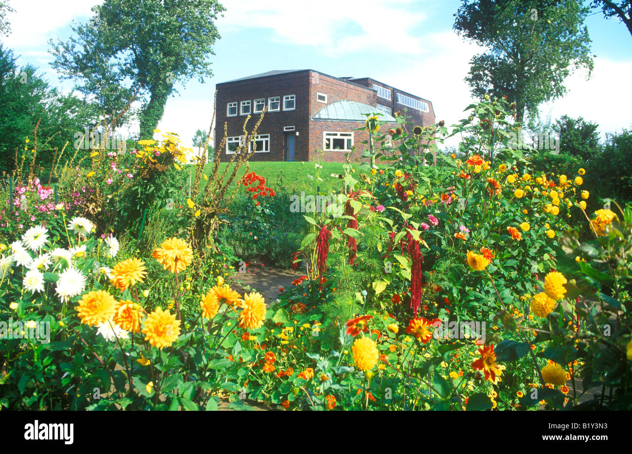 flower garden in front of Emil Nolde Museum in Seebuell in Northern Germany Stock Photo