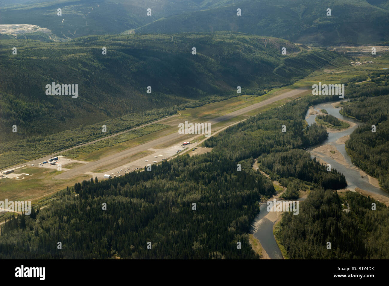 Dawson City Airport, CYDA.  Taken from the air. Stock Photo