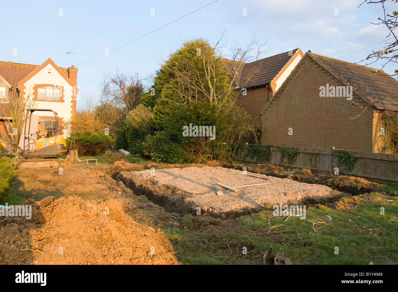 Part of Series Showing Building of Double Garage in Residential Front Garden Stock Photo