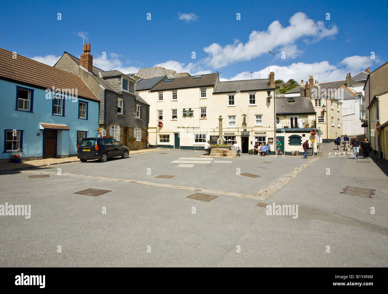The village square at Cawsand on the Rame Peninsula Cornwall UK Stock