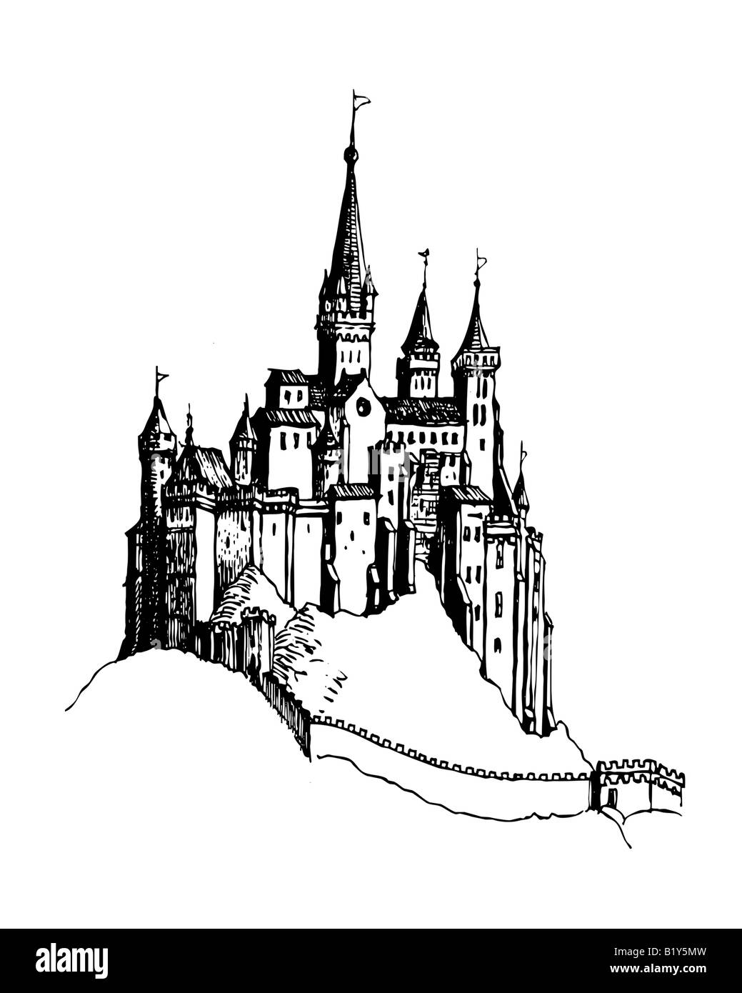 Castle etching midevil Stock Photo Alamy