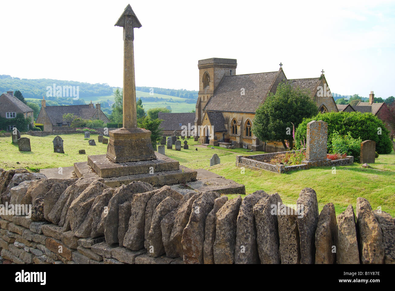 St.Barnabas Church and War Memorial, Snowshill, Gloucestershire, England, United Kingdom Stock Photo