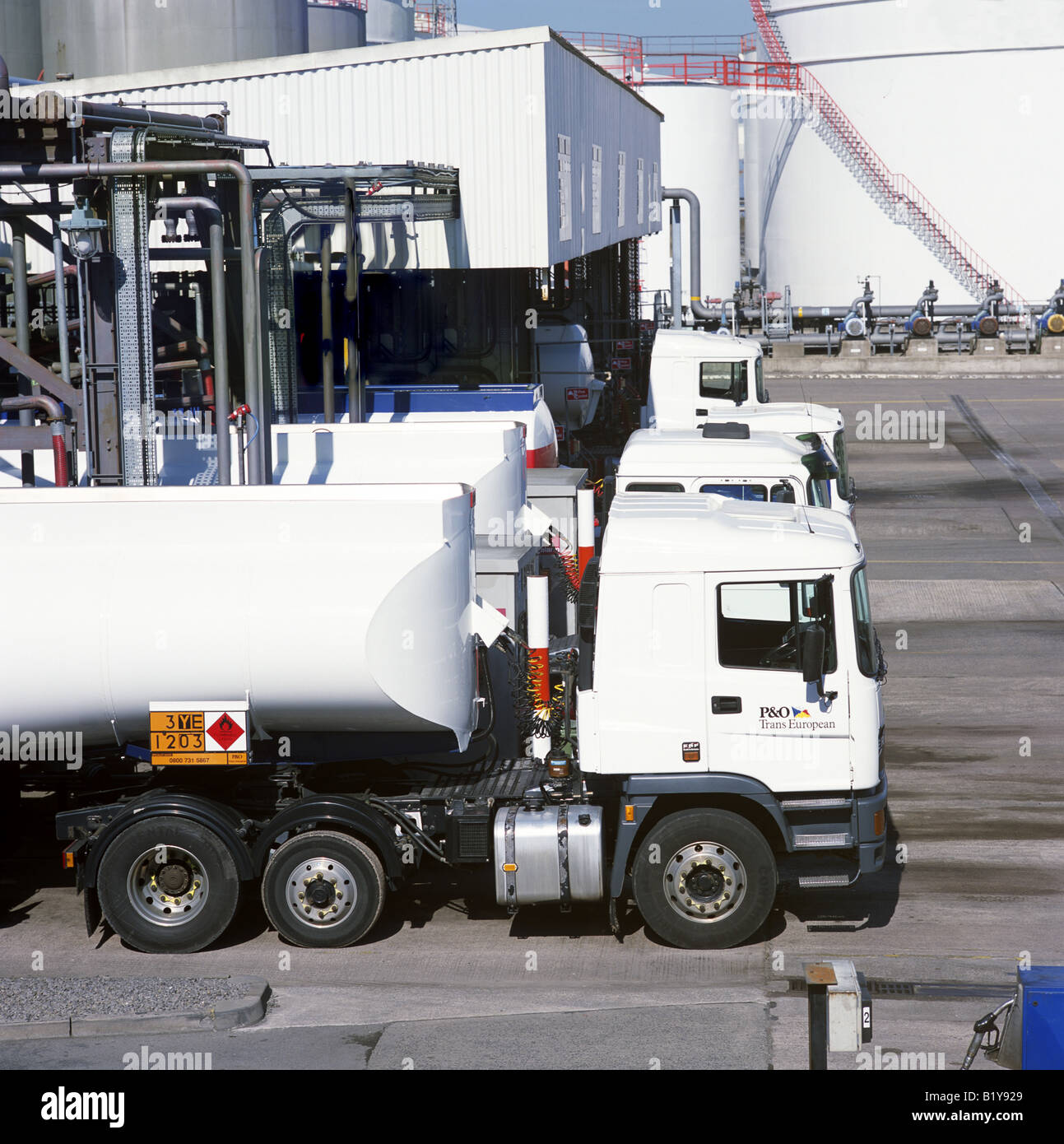 Fuel Tankers loading at a Depot Stock Photo