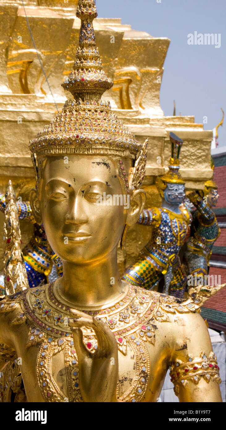 Kinnara half-human mythological gold figure Grand Palace Bangkok Thailand Stock Photo