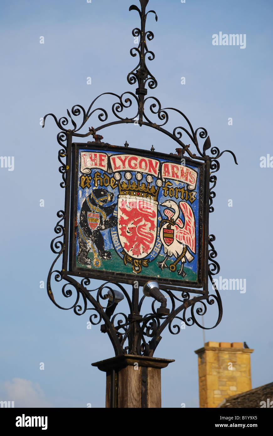 The Lygon Arms sign, High Street, Broadway, Worcestershire, England, United Kingdom Stock Photo