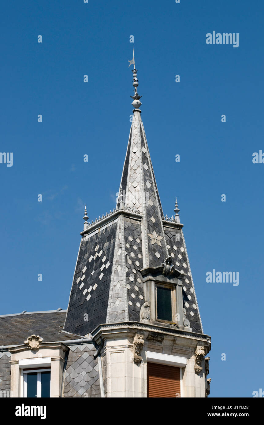 Decorative slate cladding on town house, Buzancais, Indre, France. Stock Photo