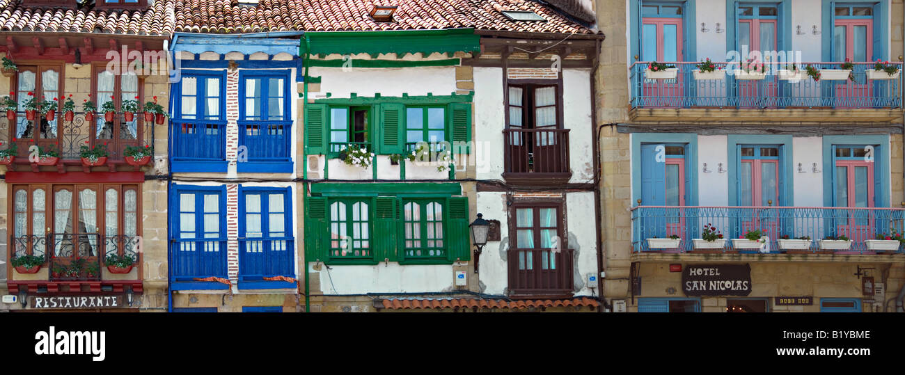 Panoramic view of old houses, Hondarribia,Spain Stock Photo