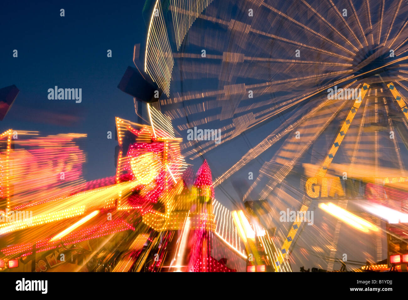 The big wheel night shot at the Hoppings fair on the town moor newcastle Stock Photo