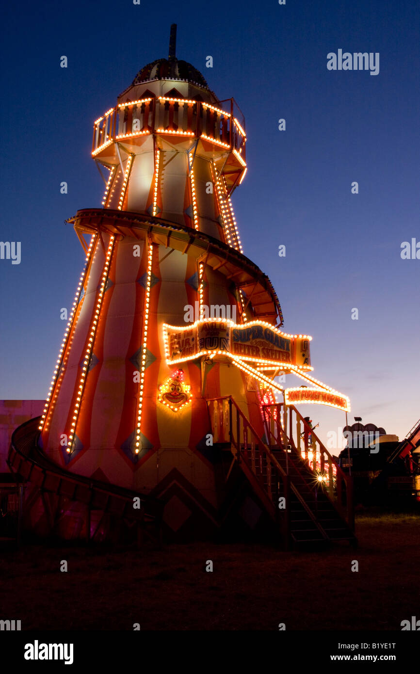 The helter skelter night shot at the Hoppings fair on the town moor newcastle Stock Photo