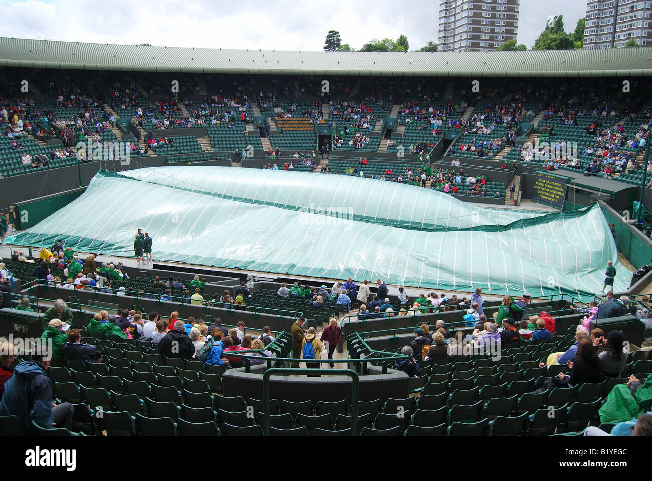 Rain covers, Court One, The Championships, Wimbledon, Merton Borough, Greater London, England, United Kingdom Stock Photo