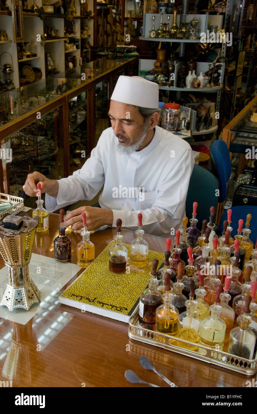 Muslim man in perfume shop in Arab quarter Singapore Stock Photo