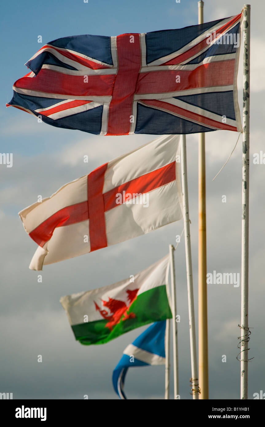 A Union Jack banner flying with the flags of England Wales and ...