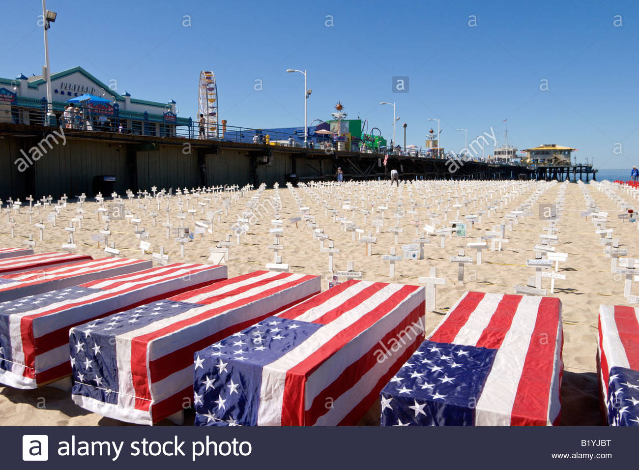 U S Flag Draped Over Coffins At Arlington West Memorial Santa